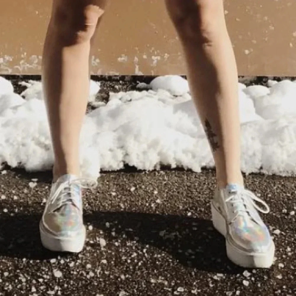 Prada Holographic Iridescent Platform Lace Up Logo Sole Shoe 37/7